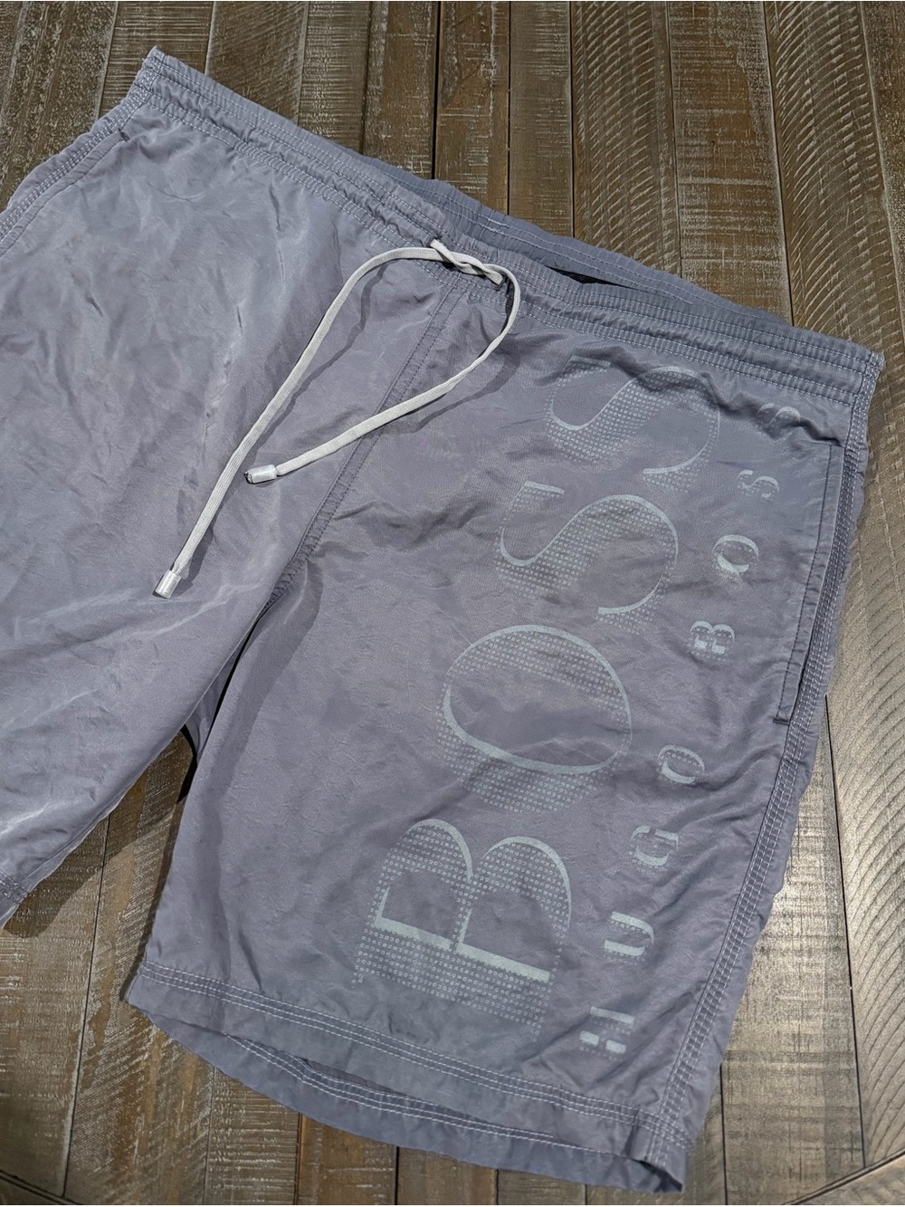 Boss Men's Light Gray Elastic-Waist Athletic Shorts with Drawstring